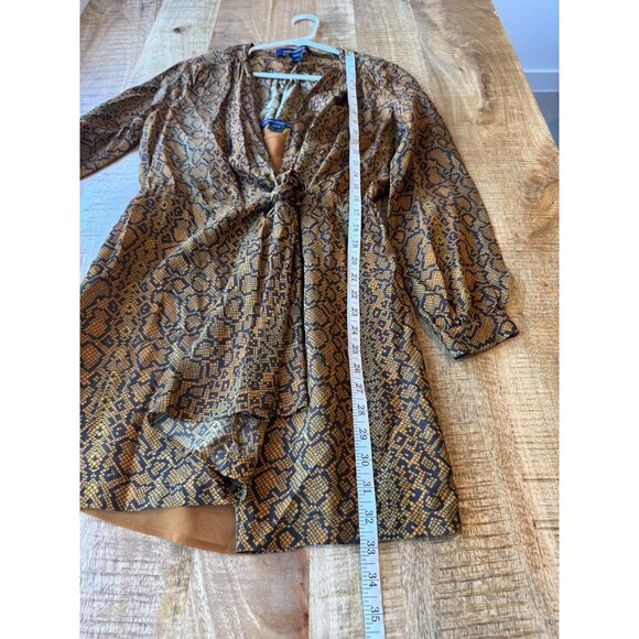 French Connection Women's Orange Brown Snakeskin Wrap Blouse Long Sleeve Chiffon - Picture 15 of 16